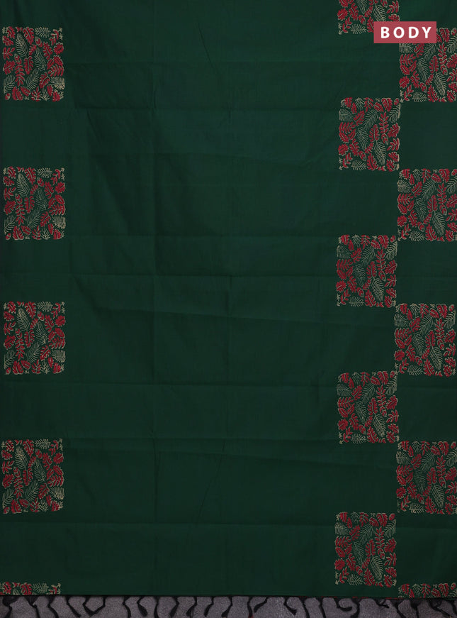 Green & Peach Semi Silk Cotton Saree - Printed