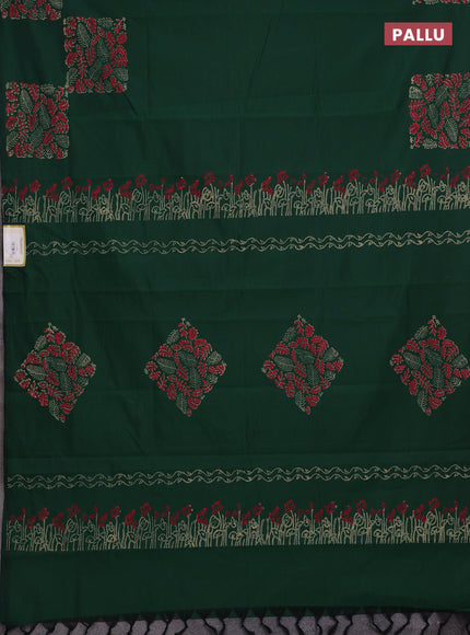 Green & Peach Semi Silk Cotton Saree - Printed