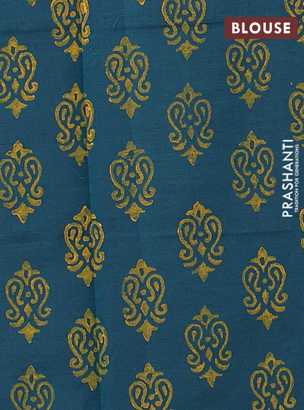 Sunset Orange & Peacock Green Semi Silk Cotton Saree - Printed