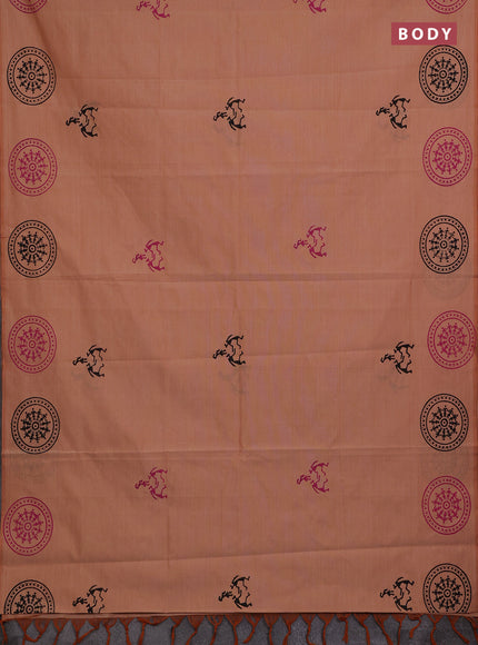 Peach & Pink Semi Silk Cotton Saree - Printed