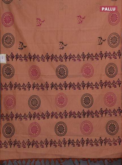 Peach & Pink Semi Silk Cotton Saree - Printed
