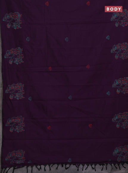 Purple & Teal Green Semi Silk Cotton Saree - Printed