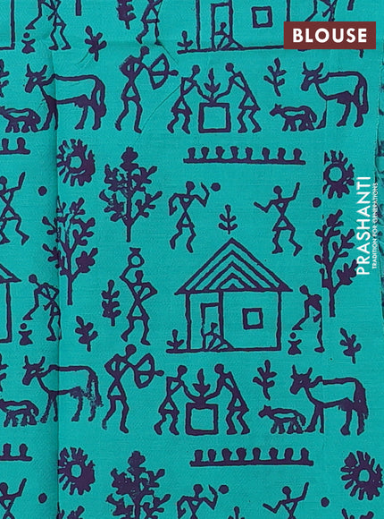 Purple & Teal Green Semi Silk Cotton Saree - Printed