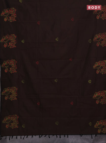 Coffee Brown & Peach Pink Semi Silk Cotton Saree - Printed