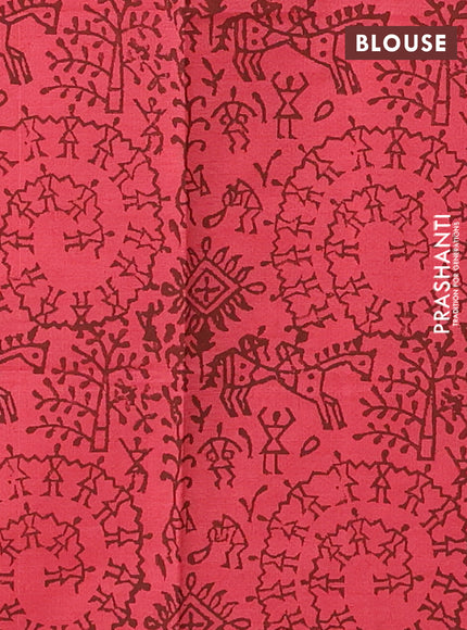 Coffee Brown & Peach Pink Semi Silk Cotton Saree - Printed