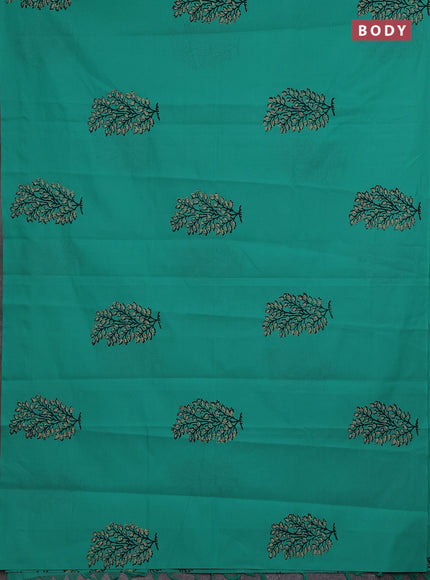 Teal Green & Beige Semi Silk Cotton Saree - Printed