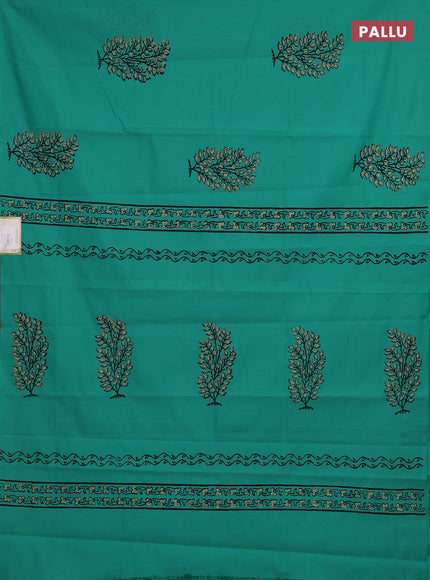 Teal Green & Beige Semi Silk Cotton Saree - Printed