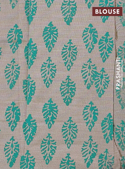 Teal Green & Beige Semi Silk Cotton Saree - Printed