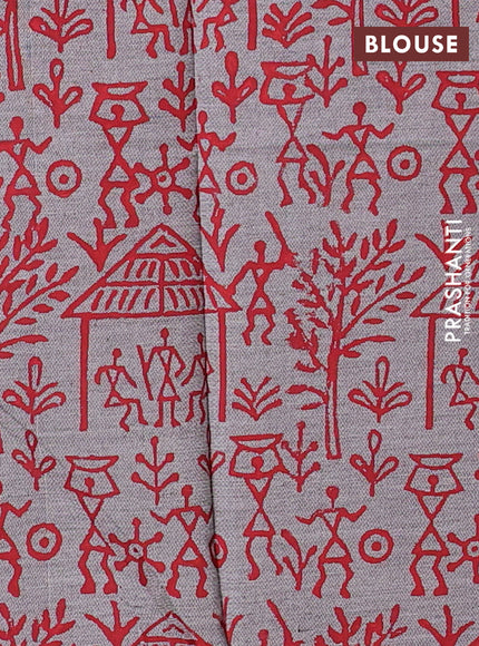 Red & Grey Semi Silk Cotton Saree - Printed