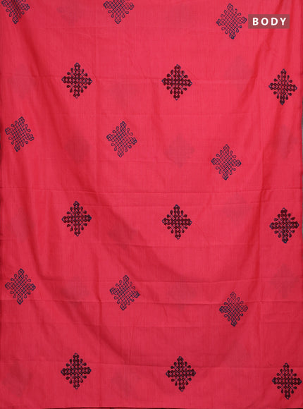Pink & Blue Semi Silk Cotton Saree - Printed