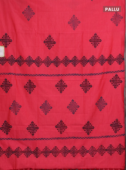 Pink & Blue Semi Silk Cotton Saree - Printed