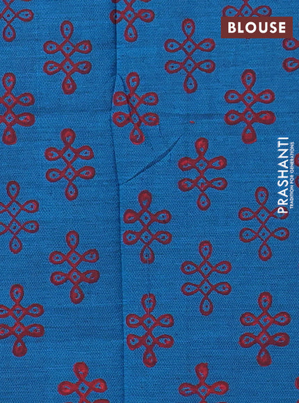 Pink & Blue Semi Silk Cotton Saree - Printed