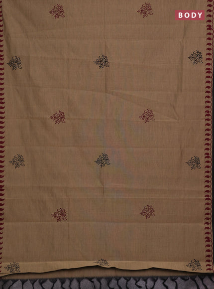 Chiku & Black Semi Silk Cotton Saree - Printed