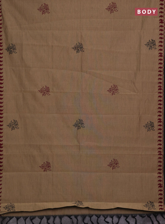 Chiku & Black Semi Silk Cotton Saree - Printed