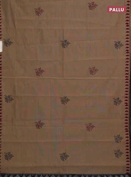 Chiku & Black Semi Silk Cotton Saree - Printed