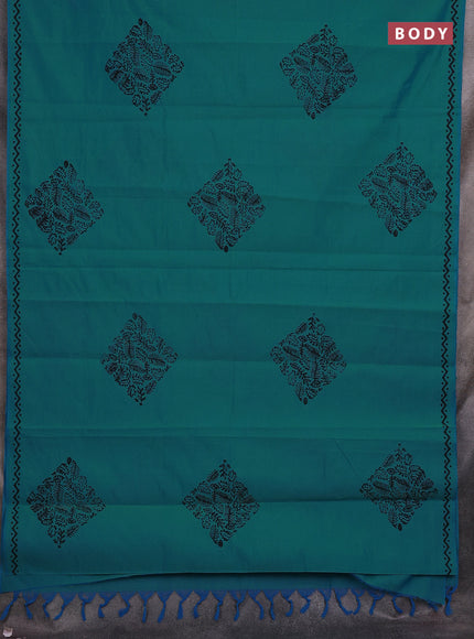 Blue & Black Semi Silk Cotton Saree - Printed