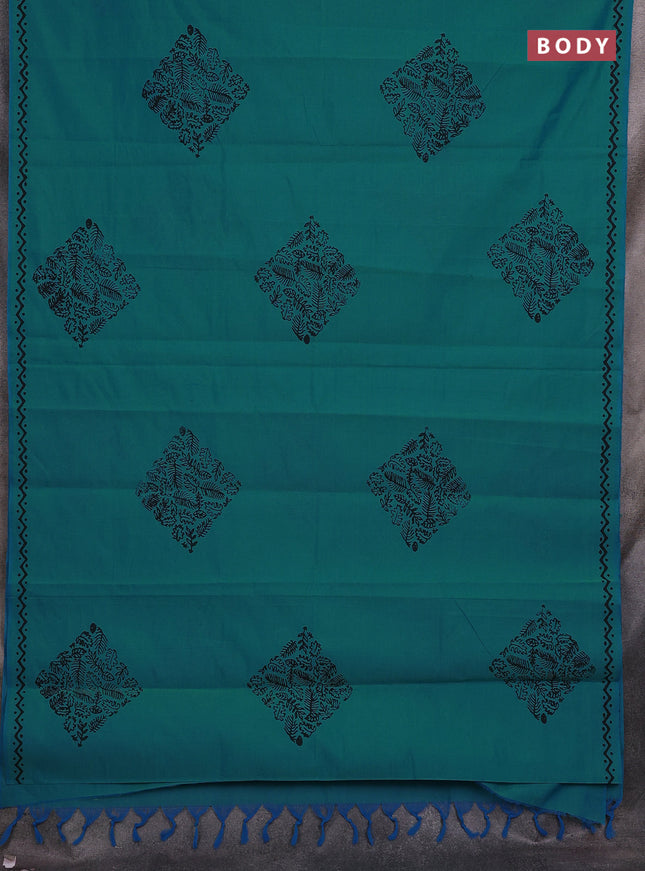 Blue & Black Semi Silk Cotton Saree - Printed