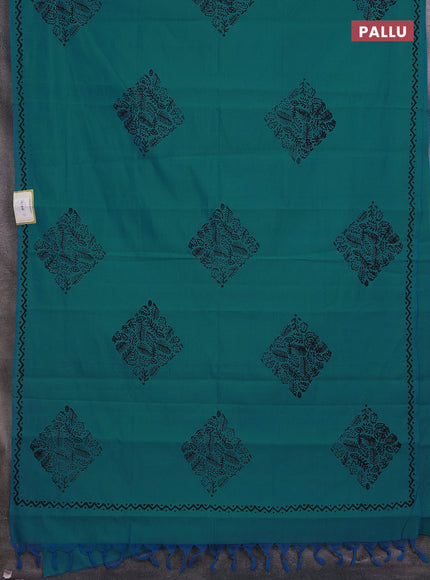 Blue & Black Semi Silk Cotton Saree - Printed