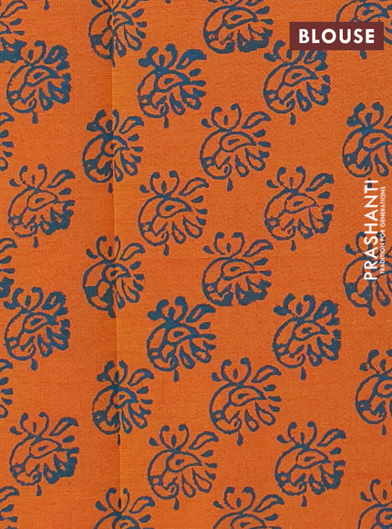 Peacock Green & Sunset Orange Semi Silk Cotton Saree - Printed