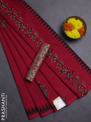 Red & Beige Semi Silk Cotton Saree - Printed