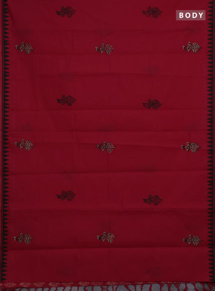 Red & Beige Semi Silk Cotton Saree - Printed