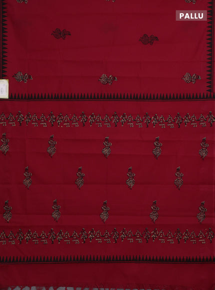 Red & Beige Semi Silk Cotton Saree - Printed