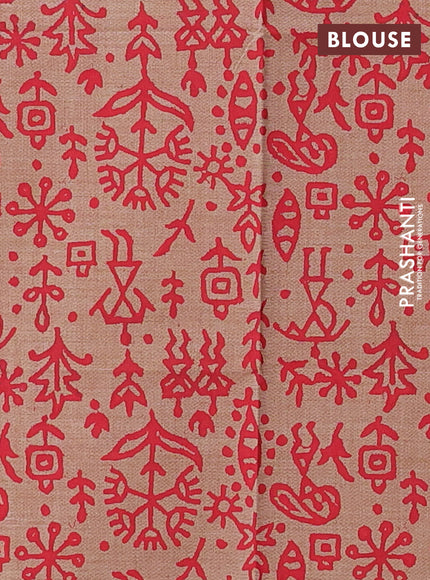 Red & Beige Semi Silk Cotton Saree - Printed