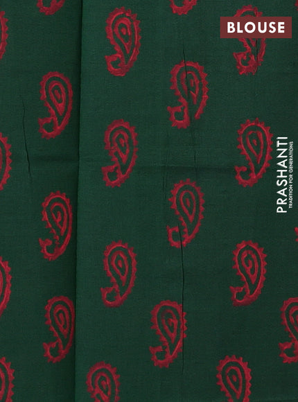 Orange & Green Semi Silk Cotton Saree - Printed