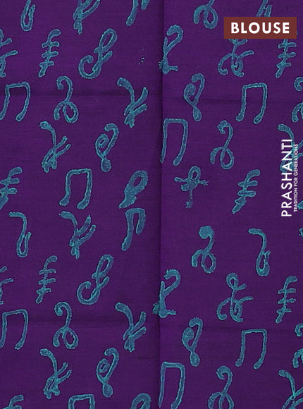 Teal Green & Purple Semi Silk Cotton Saree - Printed