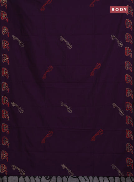 Purple & Grey Semi Silk Cotton Saree - Printed