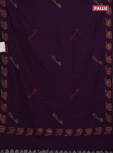 Purple & Grey Semi Silk Cotton Saree - Printed