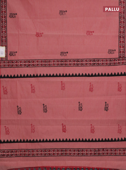 Peach & Black Semi Silk Cotton Saree - Printed