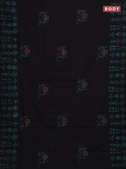 Black & Teal Blue Semi Silk Cotton Saree - Printed