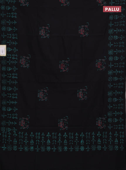 Black & Teal Blue Semi Silk Cotton Saree - Printed