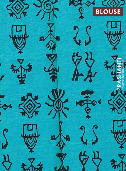Black & Teal Blue Semi Silk Cotton Saree - Printed