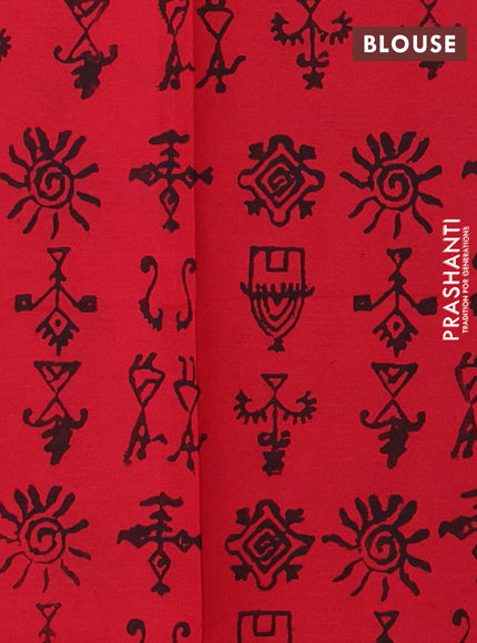 Grey & Red Semi Silk Cotton Saree - Printed