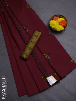 Maroon & Mustard Yellow Semi Silk Cotton Saree - Printed