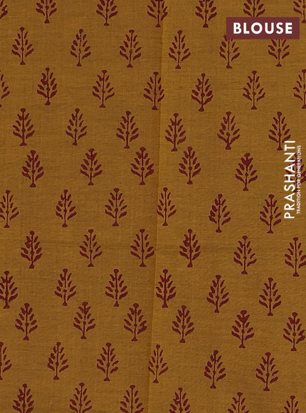 Maroon & Mustard Yellow Semi Silk Cotton Saree - Printed