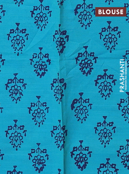 Blue & Teal Blue Semi Silk Cotton Saree - Printed