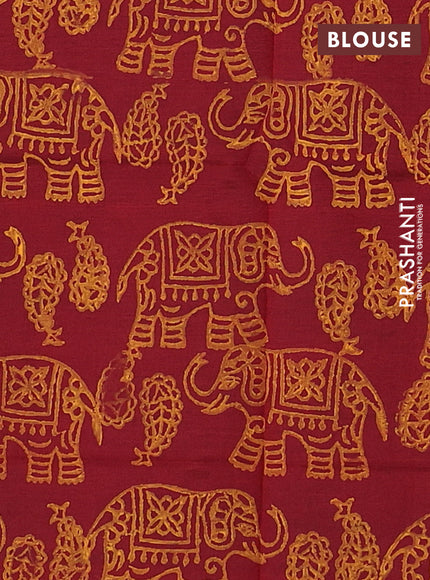 Mustard Yellow & Maroon Semi Silk Cotton Saree - Printed