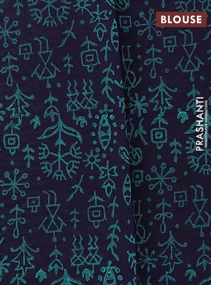 Teal Green & Navy Blue Semi Silk Cotton Saree - Printed