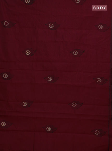 Maroon & Chiku Semi Silk Cotton Saree - Printed