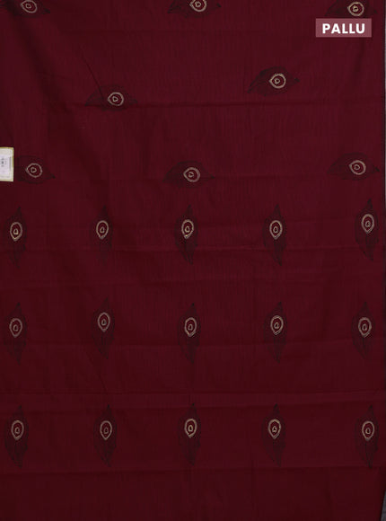 Maroon & Chiku Semi Silk Cotton Saree - Printed