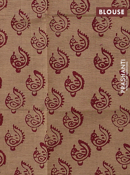 Maroon & Chiku Semi Silk Cotton Saree - Printed