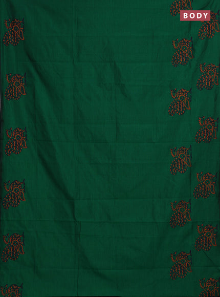 Green & Orange Semi Silk Cotton Saree - Printed