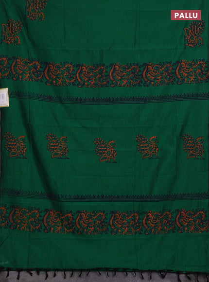 Green & Orange Semi Silk Cotton Saree - Printed