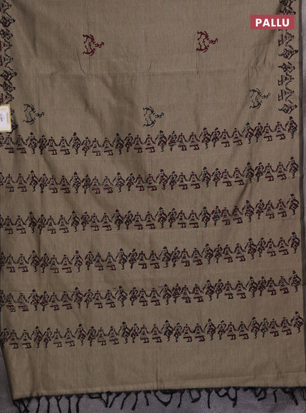 Chiku & Maroon Semi Silk Cotton Saree - Printed