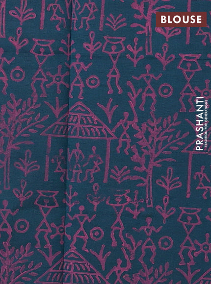 Peach & Peacock Green Semi Silk Cotton Saree - Printed
