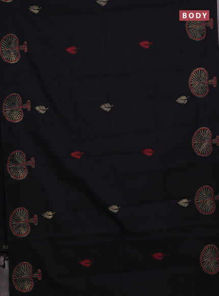 Black & Chiku Semi Silk Cotton Saree - Printed