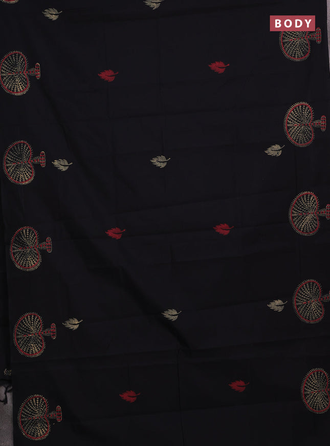 Black & Chiku Semi Silk Cotton Saree - Printed